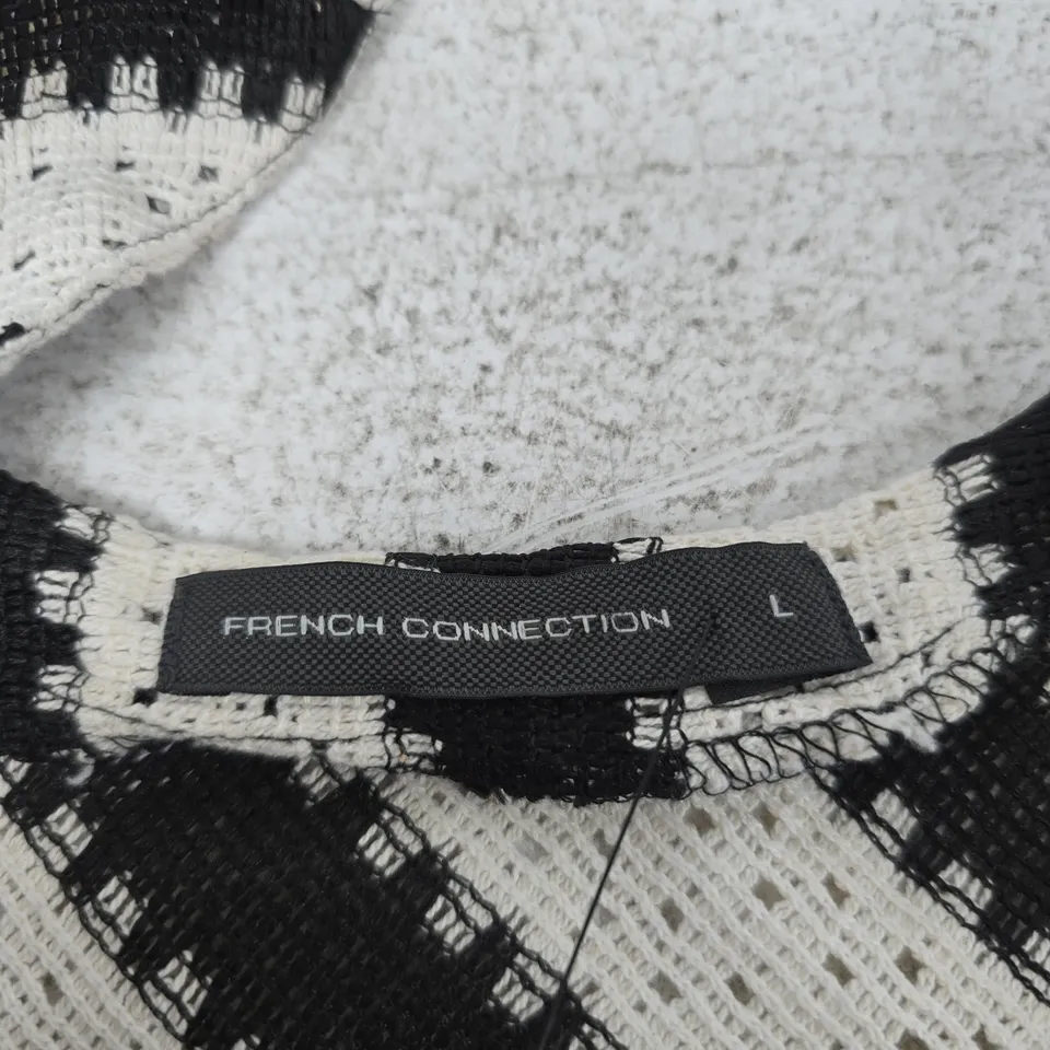 FRENCH CONNECTION WOMEN'S DRESS – BLACK & ECRU STRIPE LACE – SIZE L (STYLE SX8TH)