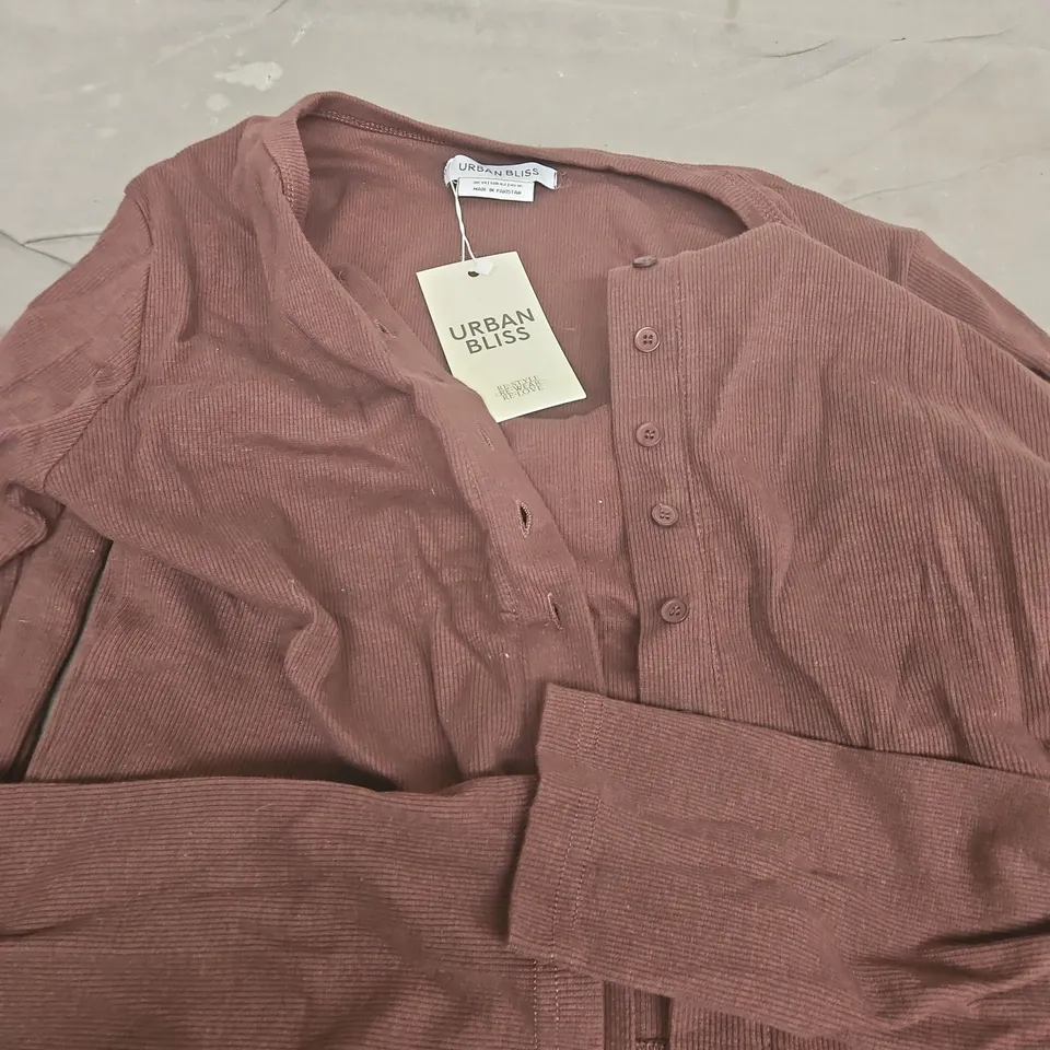 URBAN BLISS CHOCOLATE LONG-SLEEVED BUTTON FRONT TOP - 14