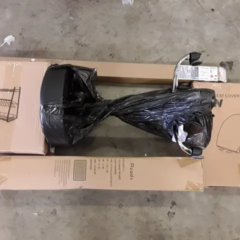 PALLET OF ASSORTED PRODUCTS INCLUDING SHOWER CADDY, TOILET SEAT, CHAIR MAT, STOOL WITH WHEELS, LED BATTEN LIGHT