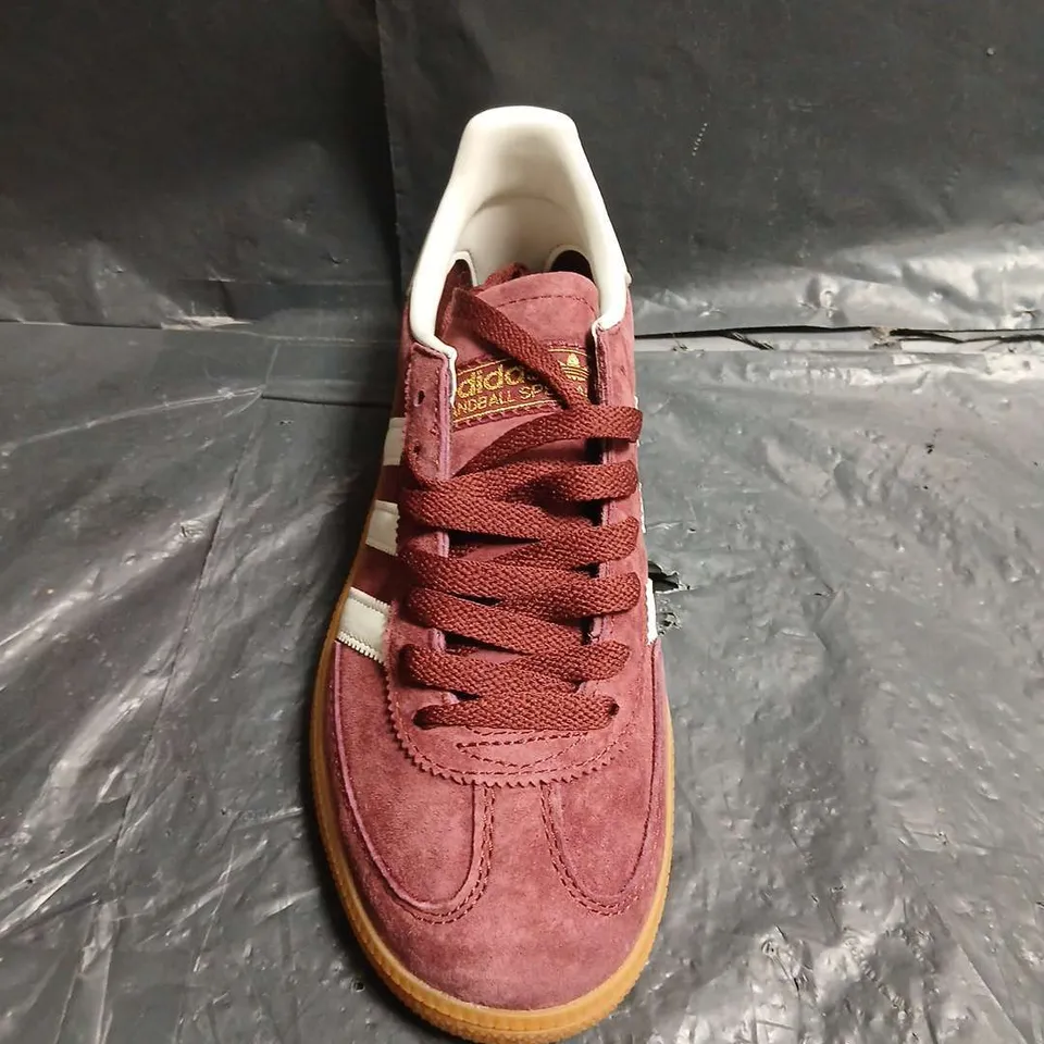 PAIR OF ADIDAS BURGUNDY SUEDE SNEAKERS - UK SIZE 5
