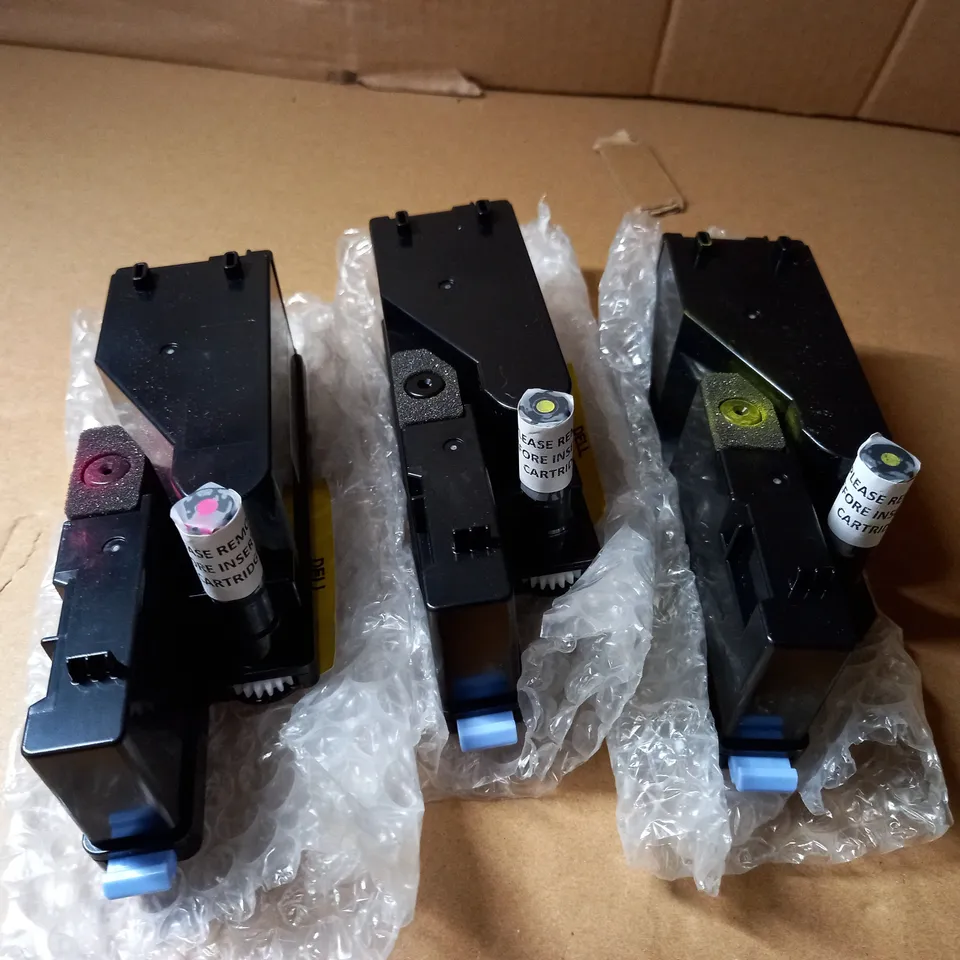 BOX OF 3 DELL LASER TONER INK CARTRIDGES IN YELLOW/MAGENTA