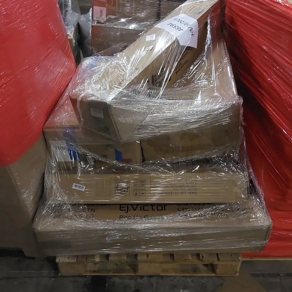 PALLET TO CONTAIN ASSORTED HOUSEHOLD PRODUCTS AND FURNITURE. INCLUDES POP UP GAZEBO, CANOPY, CHEST OF DRAWERS ETC