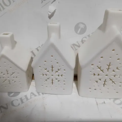 BOXED SET OF 3 PRE LIT PORCELAIN HOUSES 