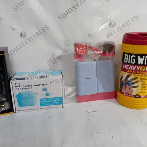 BOX OF APPROXIMATELY 13 ASSORTED ITEMS TO INCLUDE -CREP WIPES - BIG WIPES HEAVY DUTY - THE REFILLABLE MAXTRA CARTRIDGE ECT
