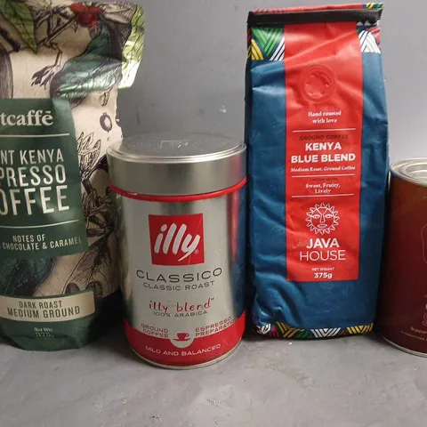 lot of 4 assorted coffee items to include illy classico and java house Kenya blue blend