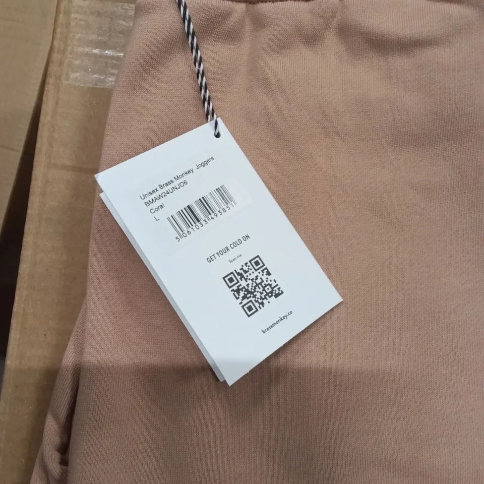 BOX OF BRAND NEW BRASS MONKEY JOGGERS - CORAL SIZE LARGE APPROXIMATELY 3