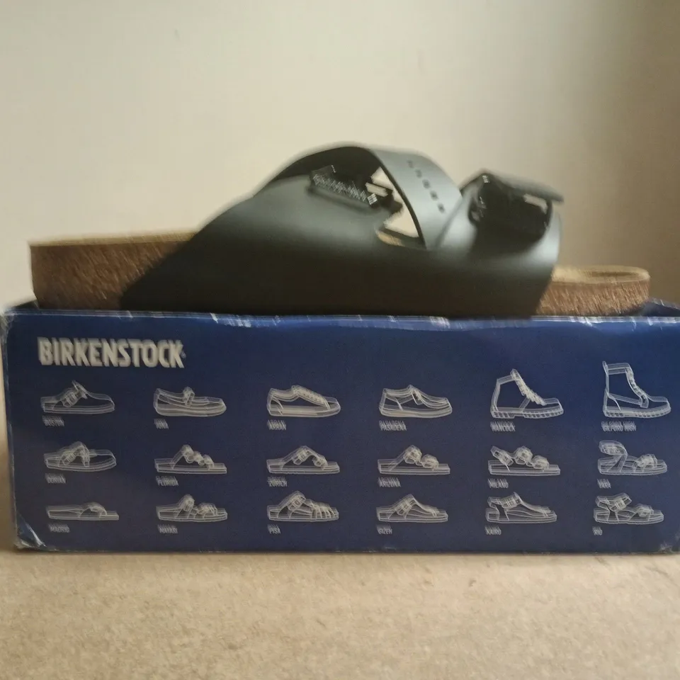 BOXED PAIR OF BIRKENSTOCK OPEN TOE SANDALS IN BLACK SIZE EU 46