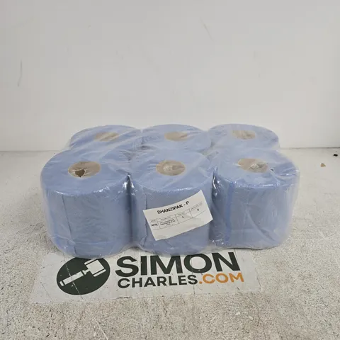 PACK OF 6 2 PLY CENTRE FEED EMBOSSED BLUE ROLLS