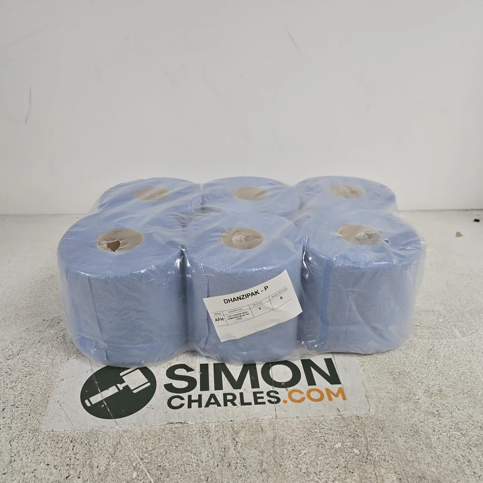 PACK OF 6 2 PLY CENTRE FEED EMBOSSED BLUE ROLLS