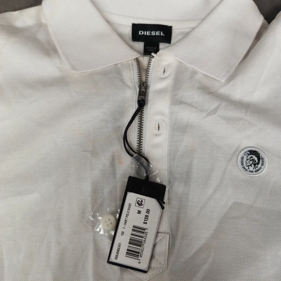 DIESEL WHITE HART POLO SHIRT WITH ZIP PLACKET – MEN'S, SIZE M