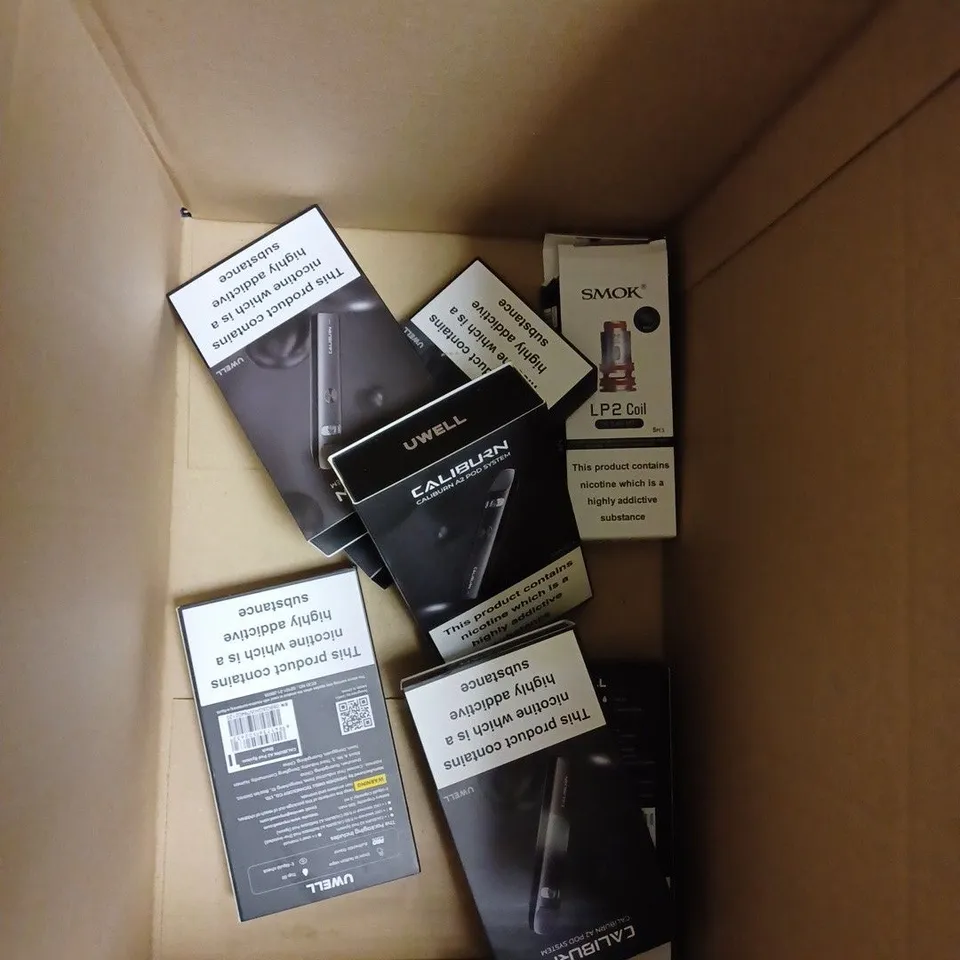 BOX OF APPROX 10 ITEMS TO INCLUDE CALIBURN A2, SMOK NORD 2 NORD POD, OXVA XLIM SE.