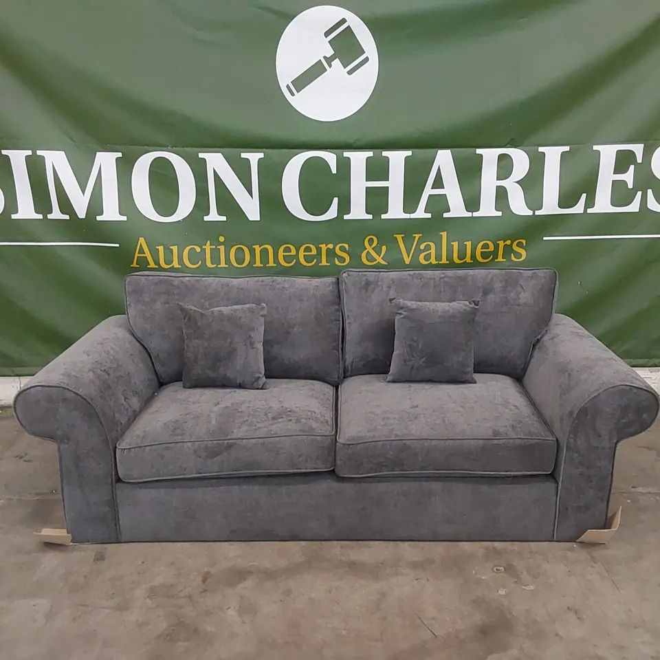 DESIGNER BEATRICE 3 SEATER FABRIC UPHOLSTERED SOFA - CHARCOAL