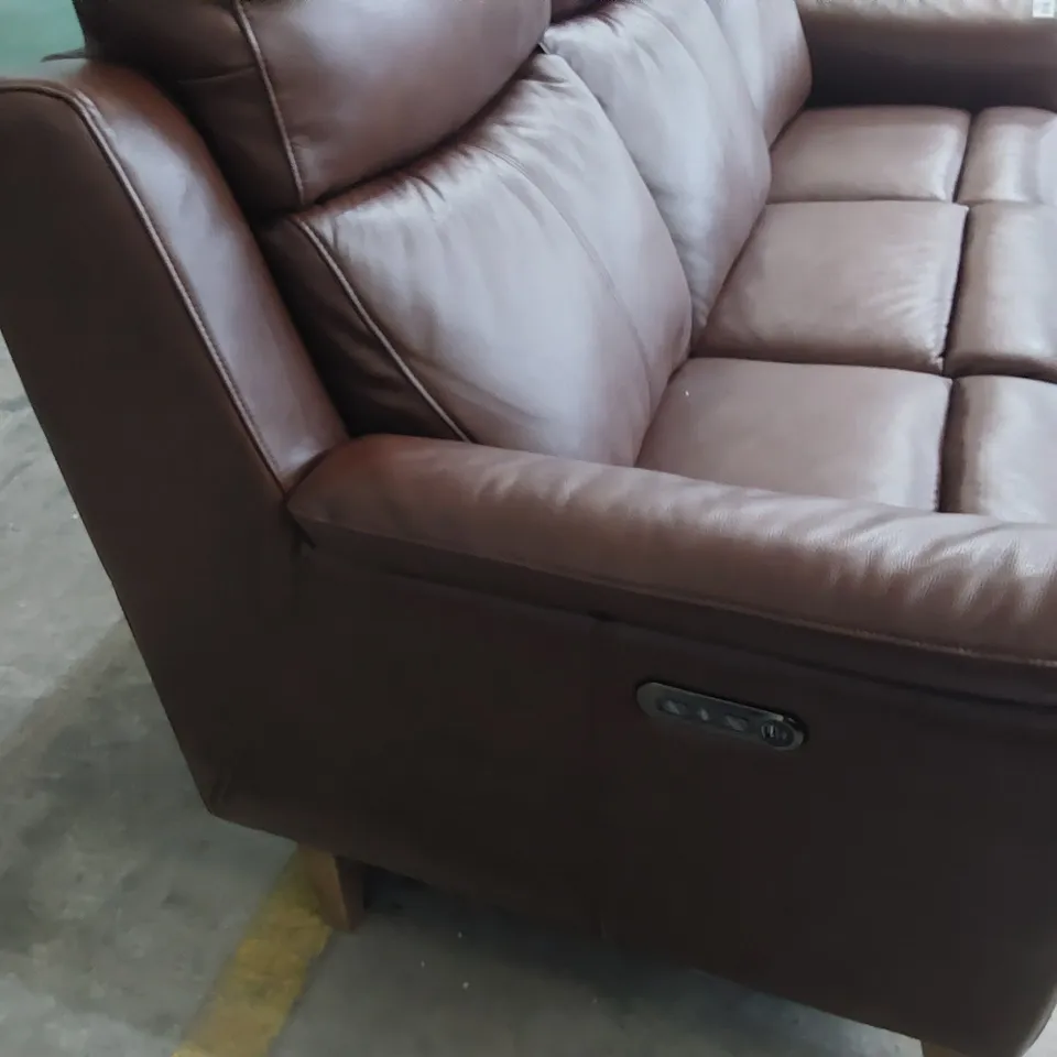 DESIGNER POWER RECLINING THREE SEATER SOFA BROWN LEATHER 
