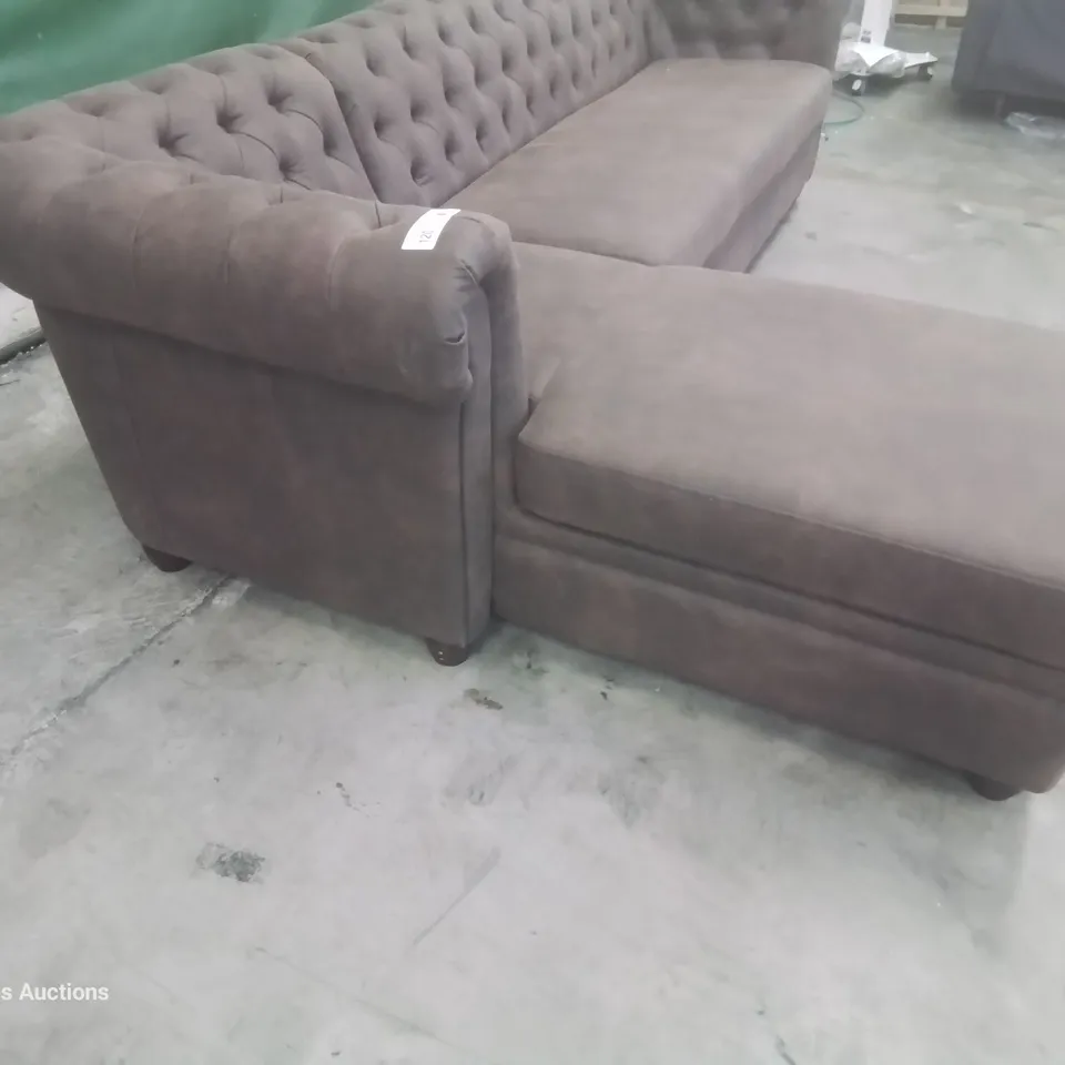 DESIGNER CHESTERFIELD LH CHAISE SOFA BROWN LEATHER 