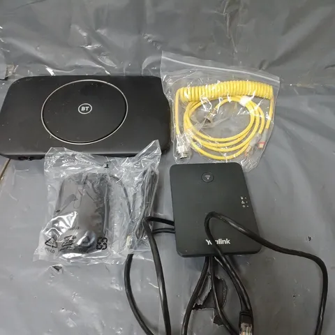 BOX OF APPROXIMATELY 15 ASSORTED ELECTRICXAL ITEMS TO INCLUDE ROUTERS, CABLES AND A MOUSE