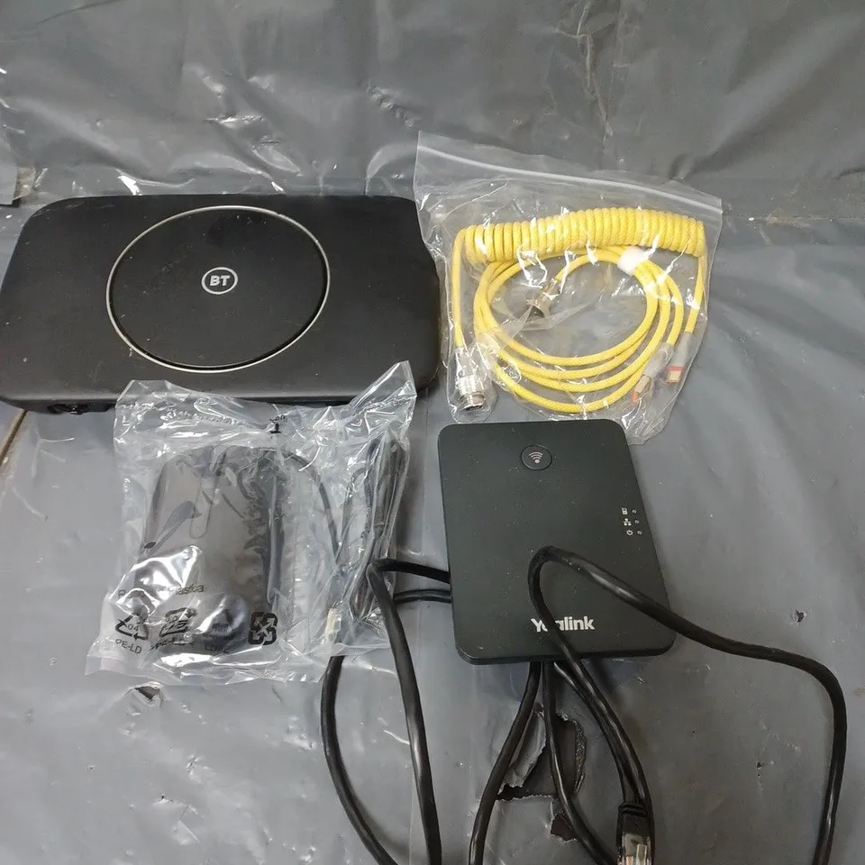 BOX OF APPROXIMATELY 15 ASSORTED ELECTRICXAL ITEMS TO INCLUDE ROUTERS, CABLES AND A MOUSE