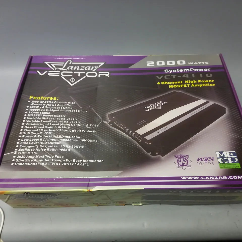 BOXED LANZAR VECTOR 2000 WATTS SYSTEMPOWER VCT-4110 4 CHANNEL HIGH POWER MOSFET AMPLIFIER 