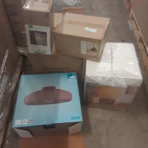 PALLET CONTAINING A VERY LARGE QUANTITY OF ASSORTED DESIGNER LIGHTING PRODUCTS TO INCLUDE: WALL LIGHTS, TABLE LAMP, CEILING LIGHT ECT