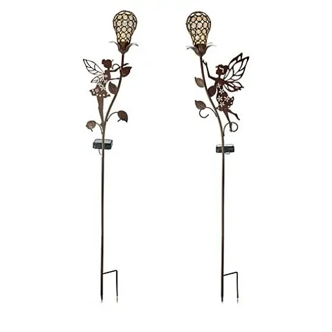 GARDEN REFLECTIONS SET OF 2 METAL FAIRY GLOBE STAKE LIGHTS