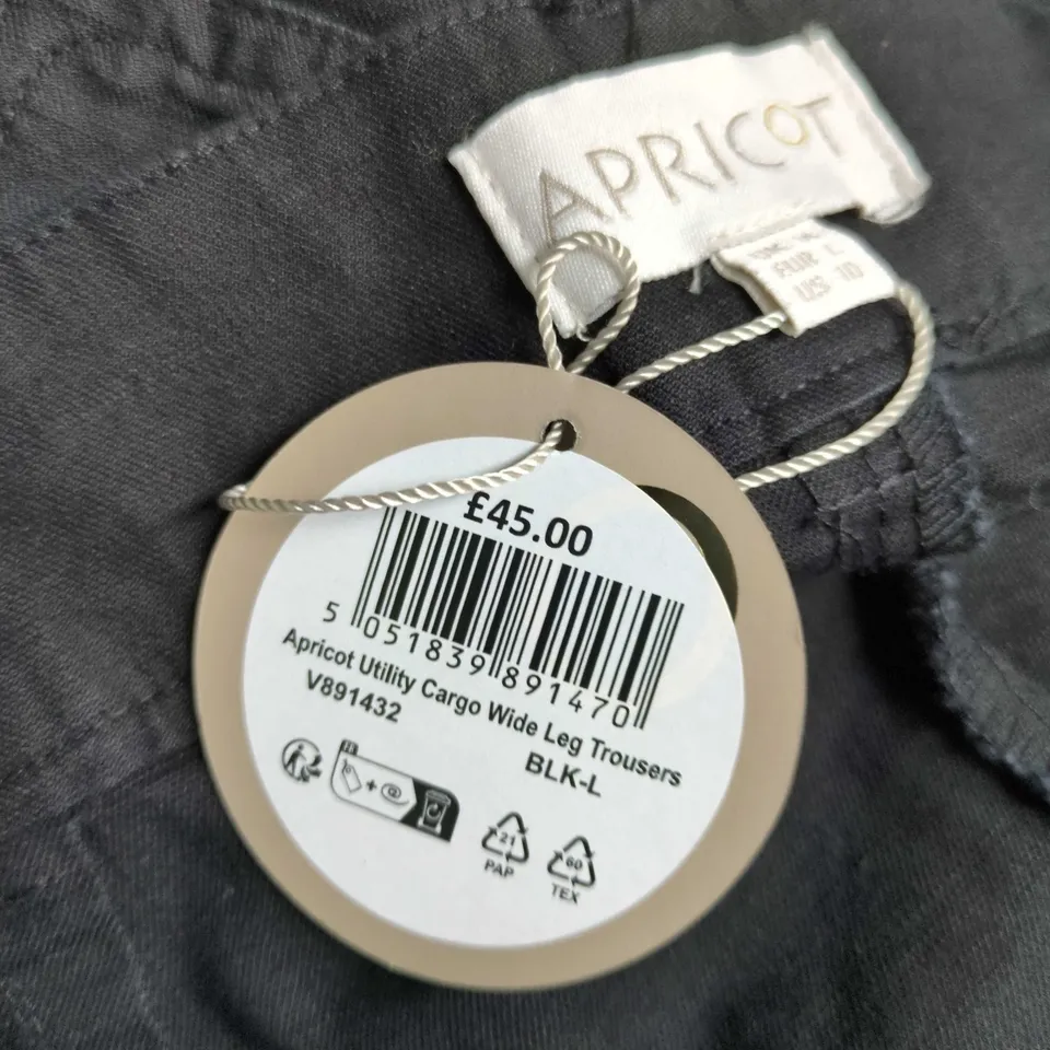 APRICOT UTILITY CARGO WIDE-LEG TROUSERS IN BLACK – UK SIZE L