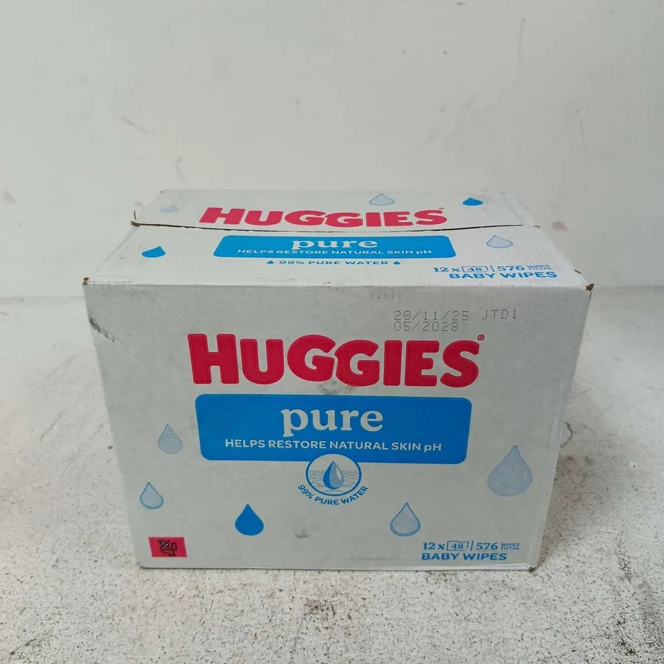 HUGGIES PURE BABY WIPES – 576 WIPES TOTAL (12 X 48)