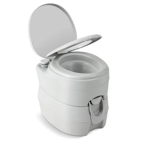 BOXED COSTWAY 20L PORTABLE TOILET WITH REMOVABLE WASTE TANK & LEAK-PROOF SEAT & FLUSH PUMP - GREY