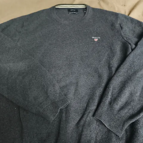 GANT MEN'S KNIT CREW-NECK JUMPER – DARK GREY - LARGE