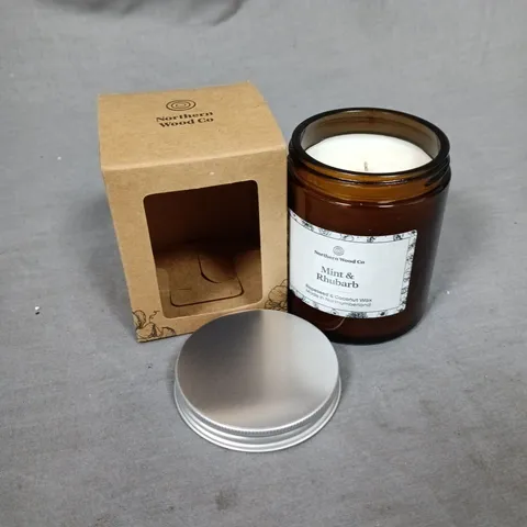 BOXED NORTHERN WOOD CO MINT & RHUBARB SCENTED CANDLE