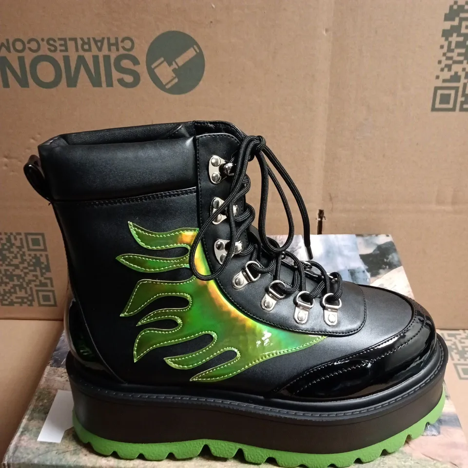 BOXED PAIR OF KOI CHA CHA CHA HOLOGRAM BOOTS - SIZE 5