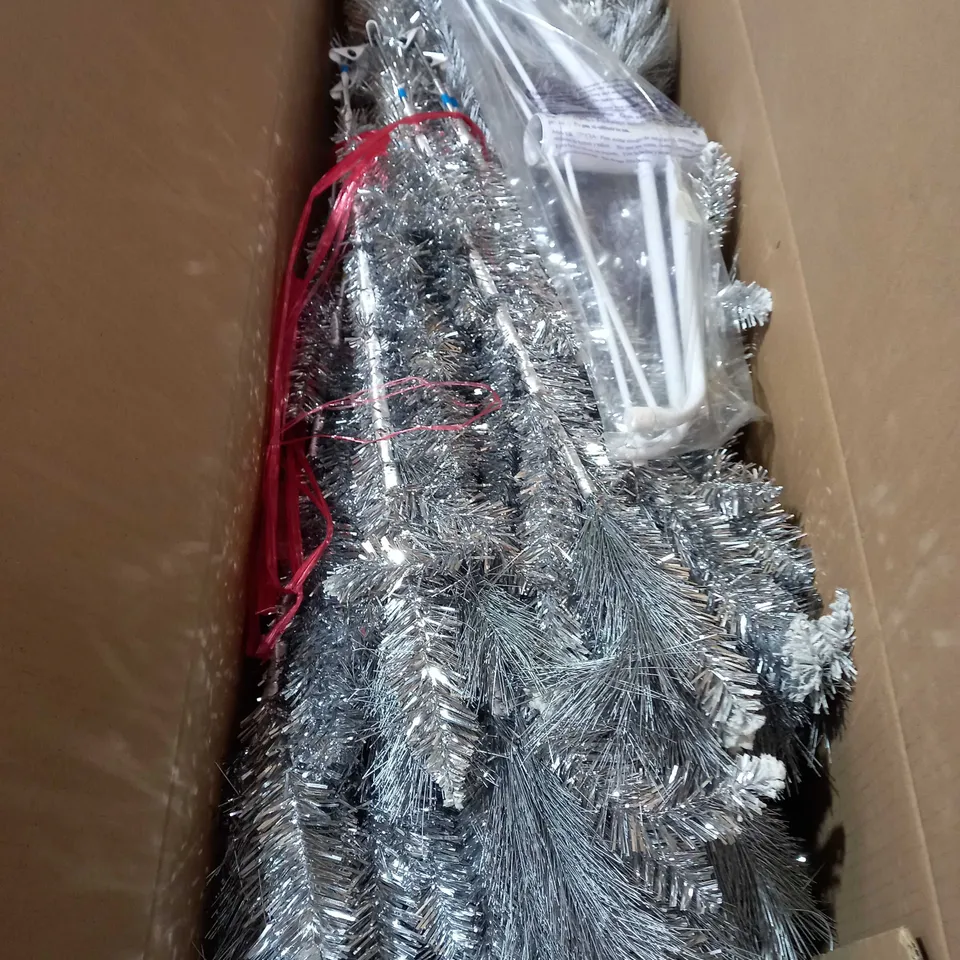 BOXED 8FT SILVER GREY SPARKLE CHRISTMAS TREE WITH FROSTED TIPS RRP £179.99
