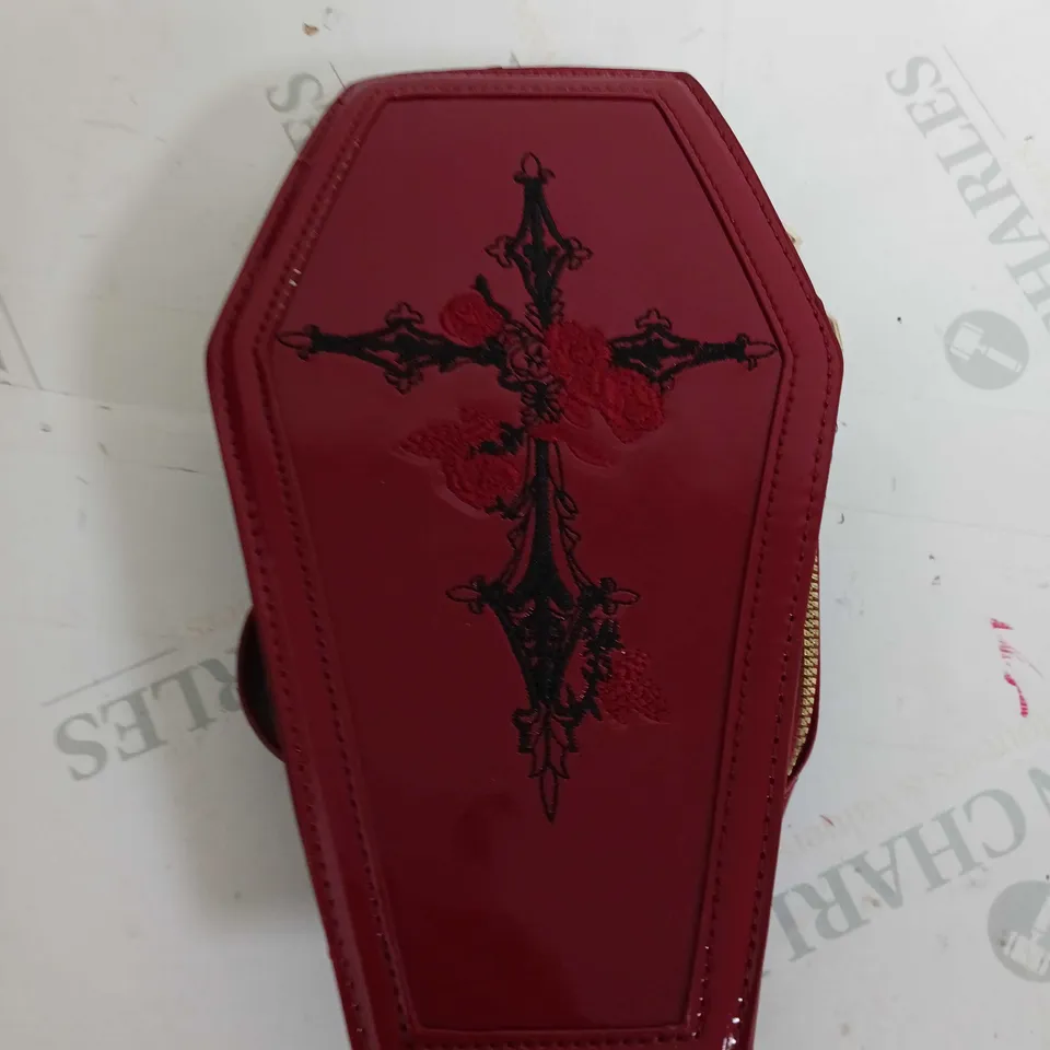 RED COFFIN STYLE HAND BAG 