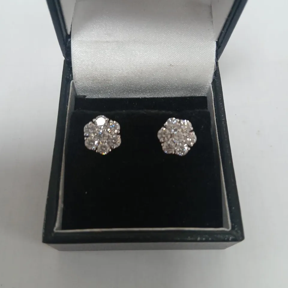 9CT WHITE GOLD CLUSTER STUDS SET WITH LAB GROWN DIAMONDS WEIGHING +1.56CT