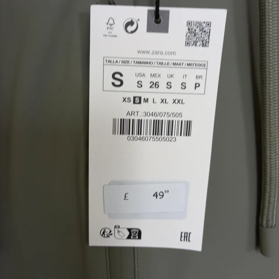 ZARA XIP THROUGH COAT IN OLIVE GREEN - UK S