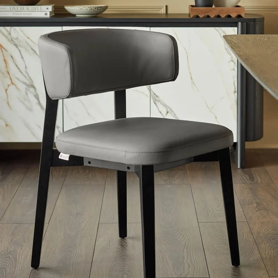 BOXED DANETTI HARRIS DARK GREY LEATHER DINING CHAIR