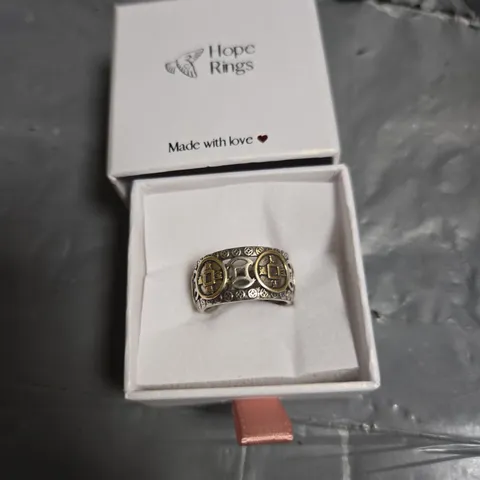 HOPE RINGS TWO-TONE RING WITH COIN MEDALLION MOTIFS