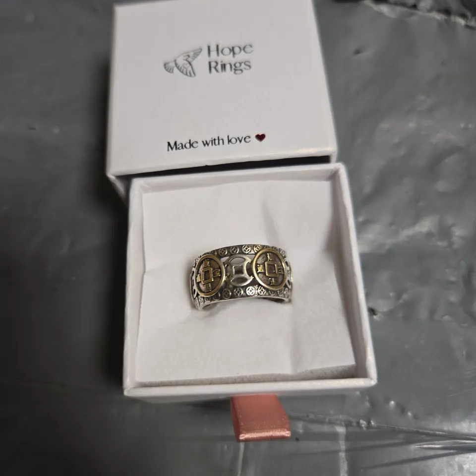 HOPE RINGS TWO-TONE RING WITH COIN MEDALLION MOTIFS