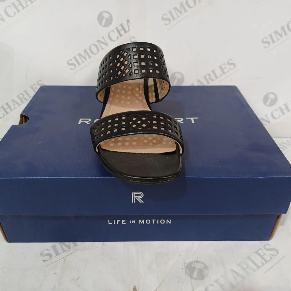 BOXED PAIR OF ROCKPORT TOTAL MOTION ALAINA MULE HEELED SHOES IN BLACK UK SIZE 7