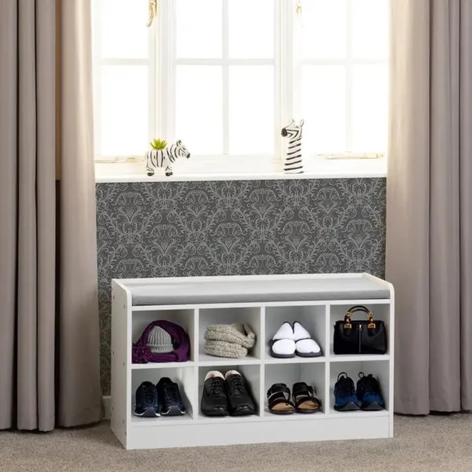 BOXED PORTLAND SHOE BENCH - WHITE/STEEL FABRIC (1 BOX)
