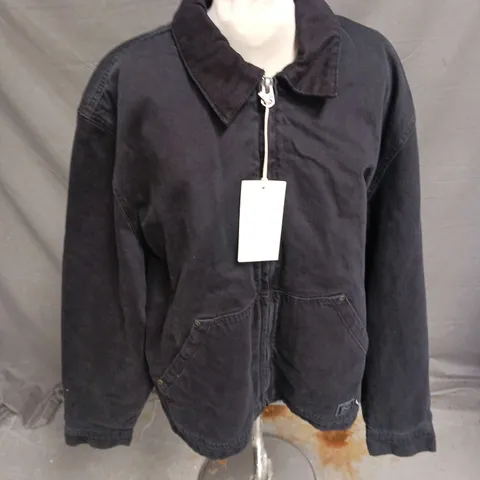 ZARA PADDED ZIP UPJACKET IN BLACK DENIM SIZE XL