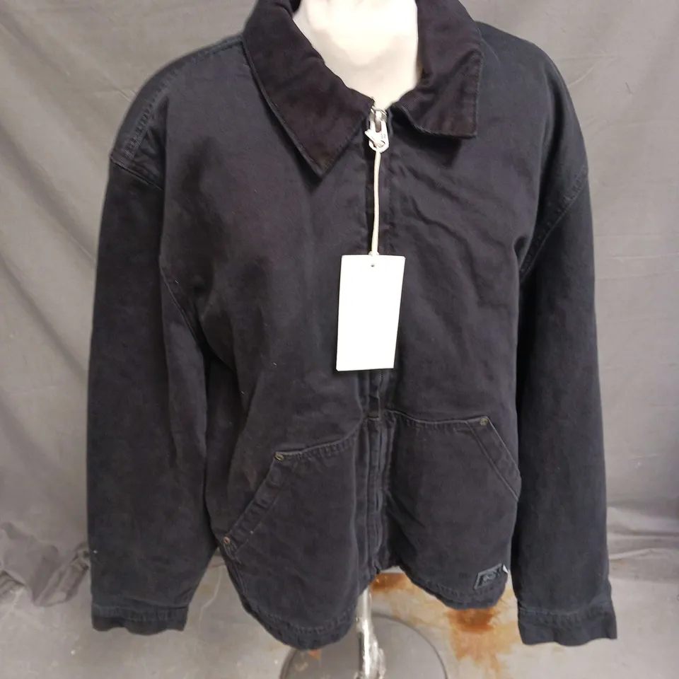 ZARA PADDED ZIP UPJACKET IN BLACK DENIM SIZE XL