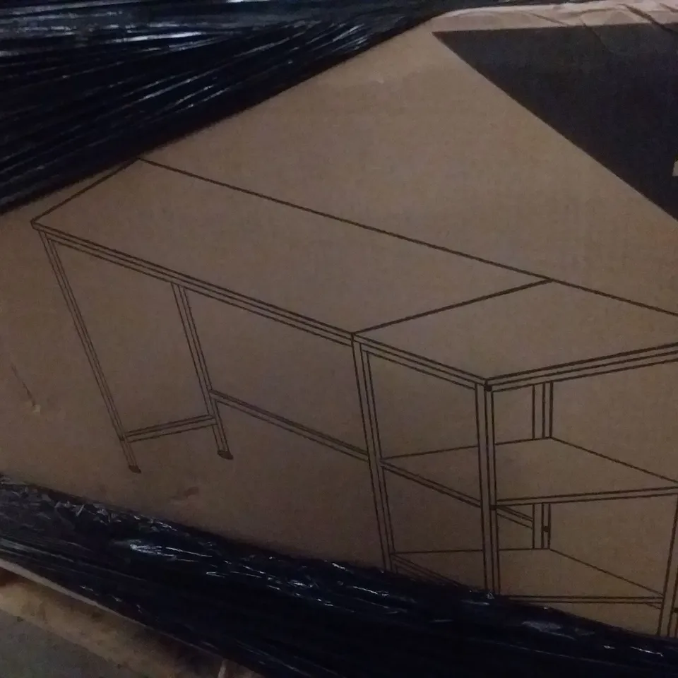 PALLET OF ASSORTED ITEMS INCLUDING ACROHOME 2.6M TELESCOPIC LADDER, JOISCAPE COMPUTER DESK, LAVIEVERT