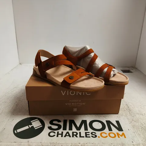 VIONIC SANDALS – BROWN LEATHER STRAPS (WOMEN) – BOXED UK 7