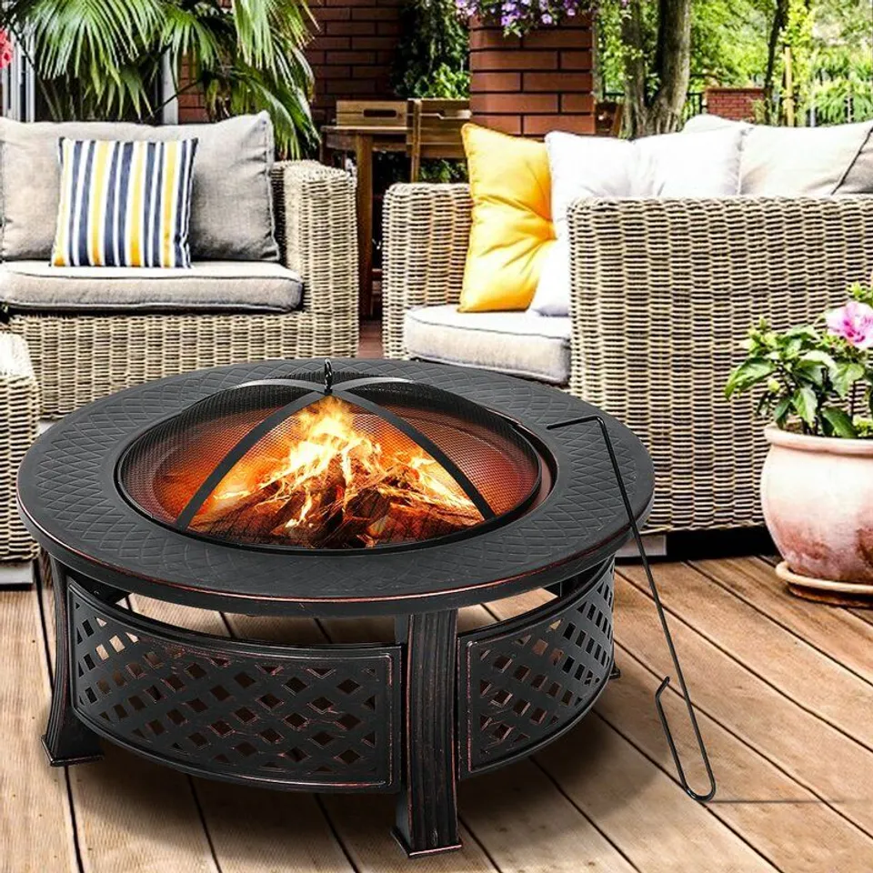BOXED LEMKE BURNING BLACK FINISH STEEL FIRE PIT