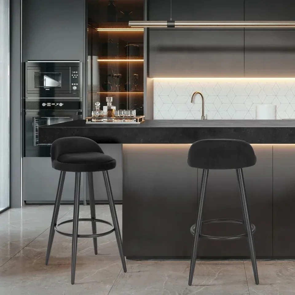 BOXED ASKERN UPHHOLSTERED COUNTER STOOL (SET OF 2) - BLACK (1 BOX)