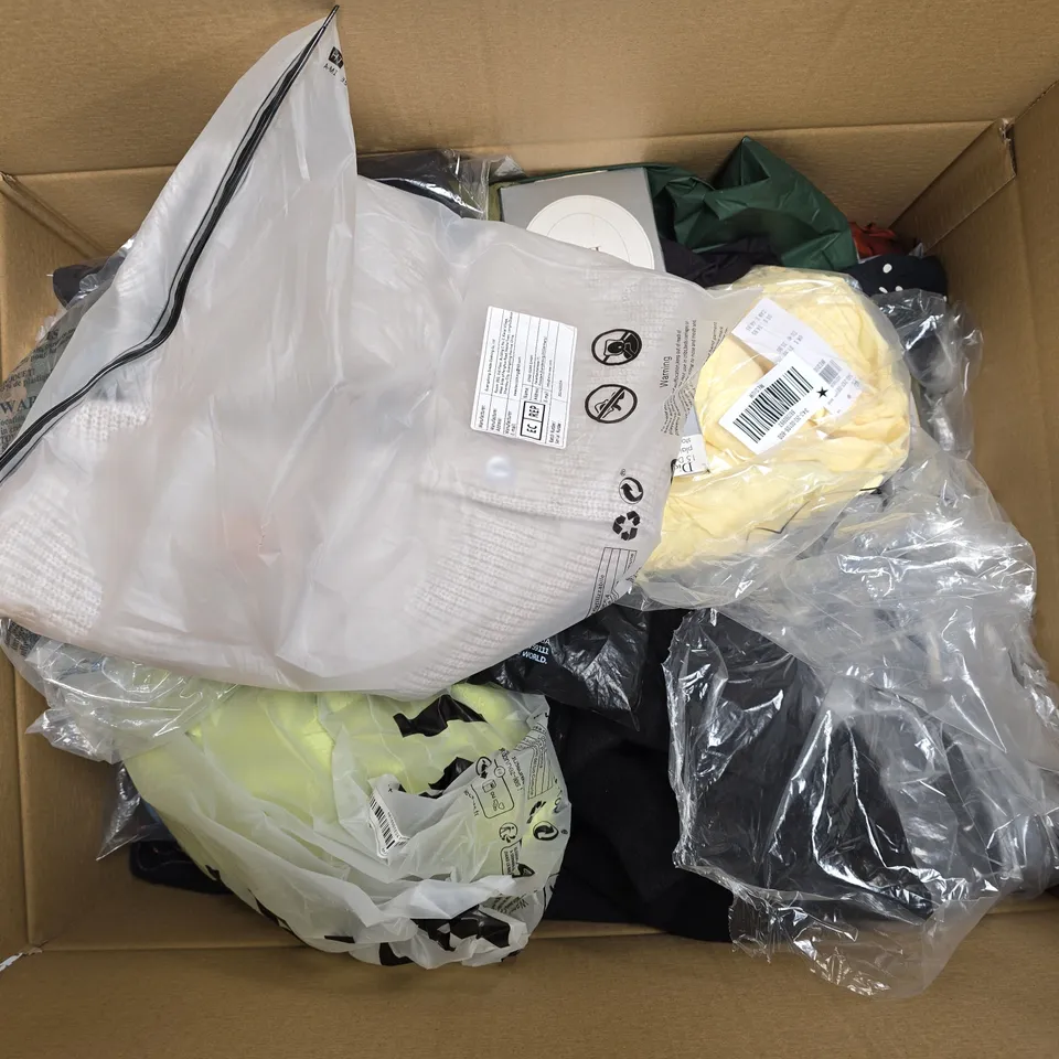 APPROXIMATELY 30 ASSORTED CLOTHING ITEMS IN VARIOUS SIZES, STYLES & COLOURS TO INCLUDE T-SHIRTS, DRESSES, CARDIGAN, ETC - COLLECTION ONLY