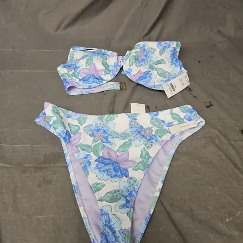 HOLLISTER UNDERWIRE COUPE CHEEKY BIKINI IN BLUE FLORAL SIZE S/M