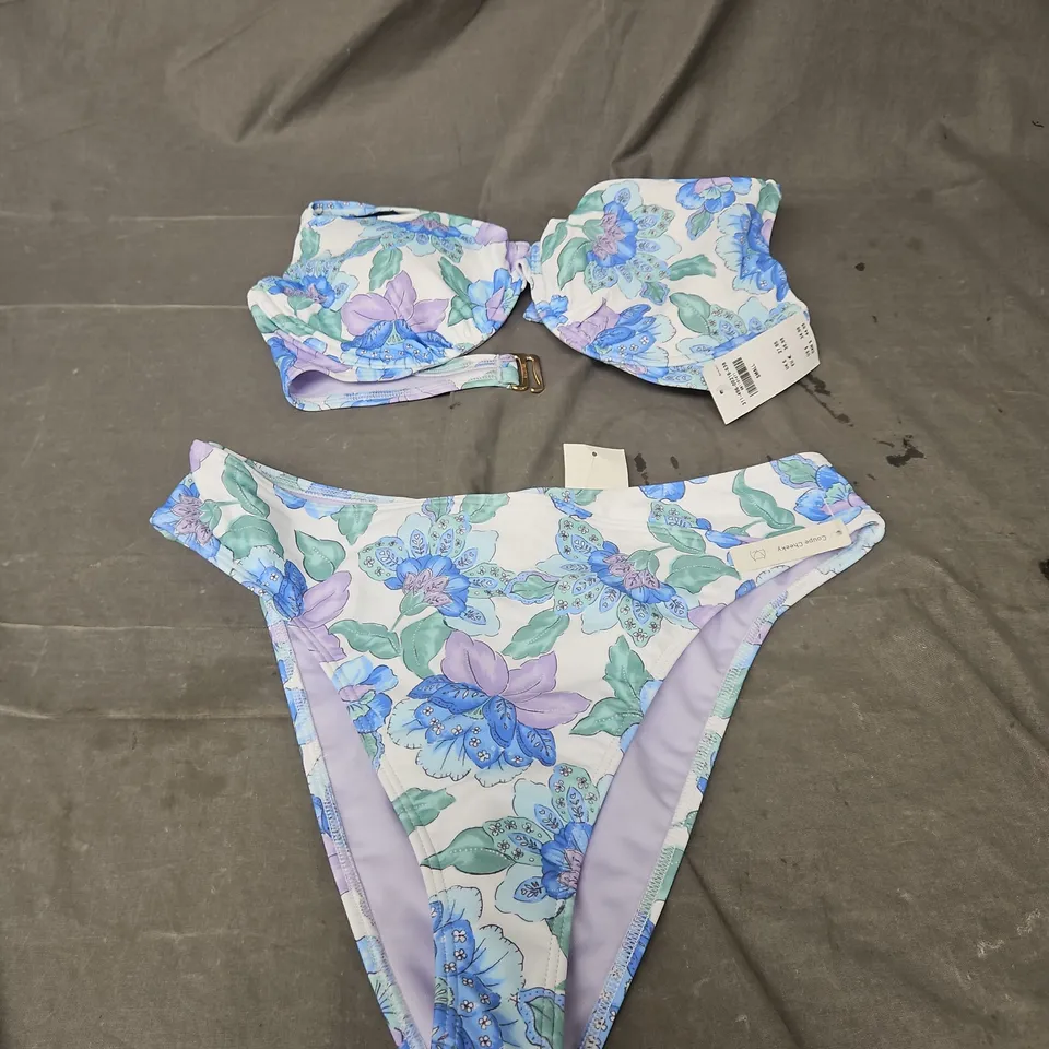 HOLLISTER UNDERWIRE COUPE CHEEKY BIKINI IN BLUE FLORAL SIZE S/M