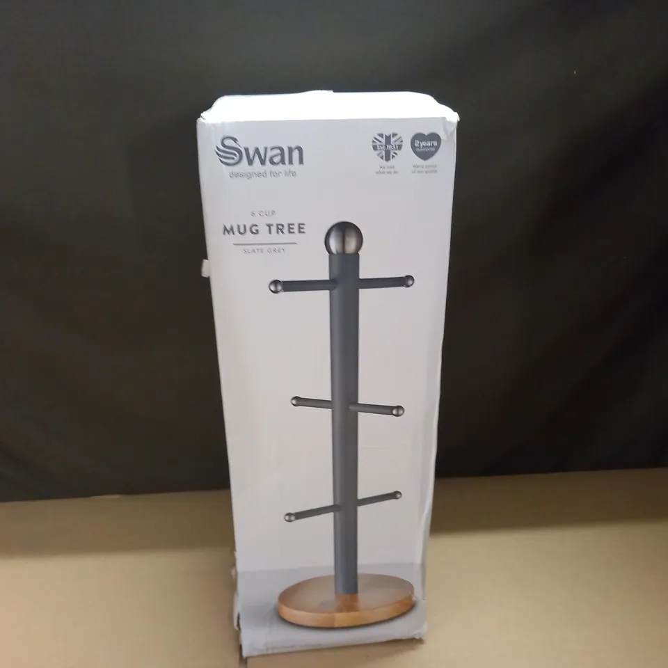 BOXED SWAN 6-CUP SLATE GREY MUG TREE