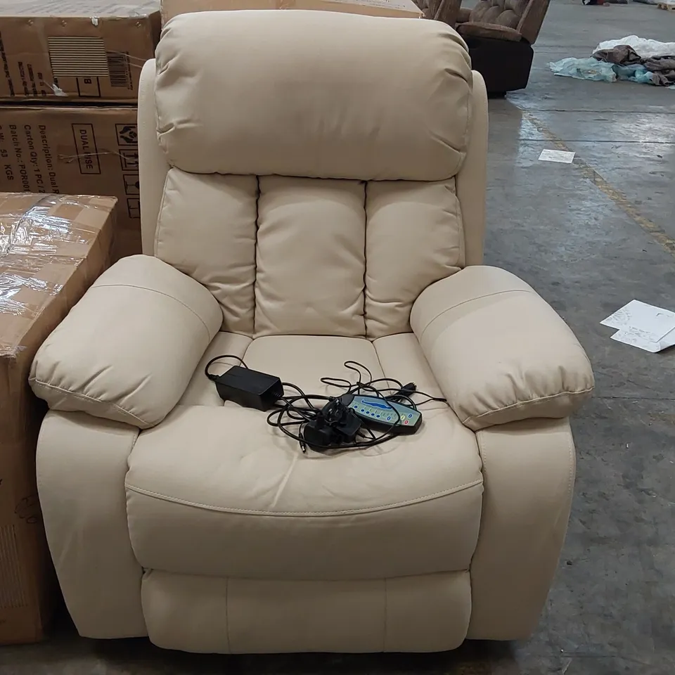 DESIGNER CREAM LEATHER ELECTRIC RECLINING CHAIR (1 ITEM)