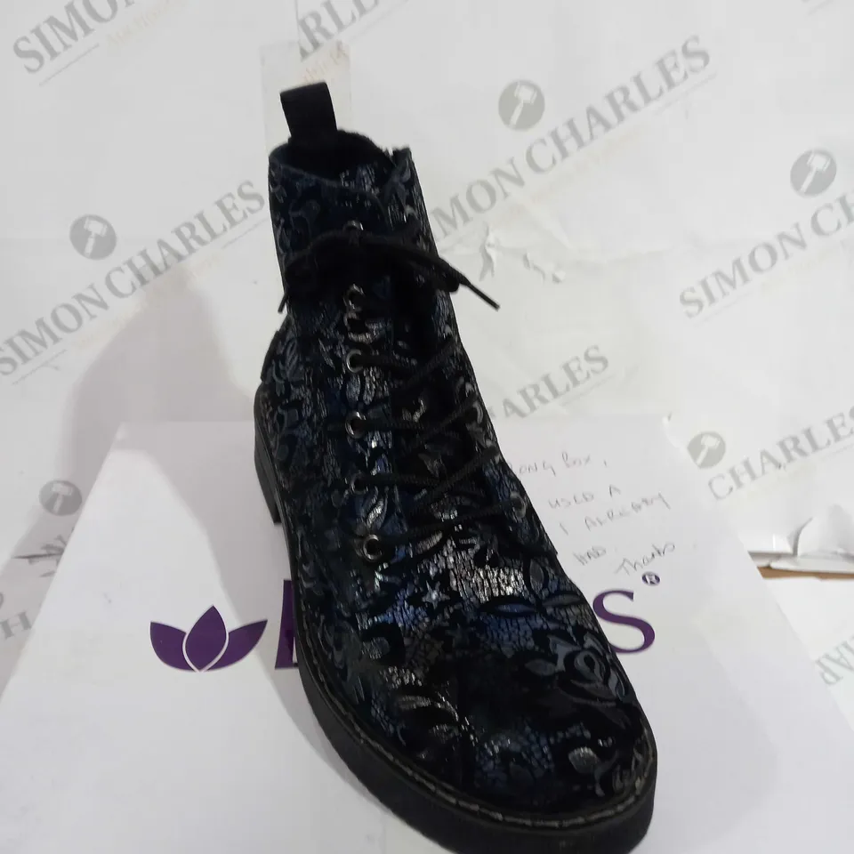 RIEKER LACE UP BOOT DARK FLOURAL SIZE 6 1/2 - BOXED 